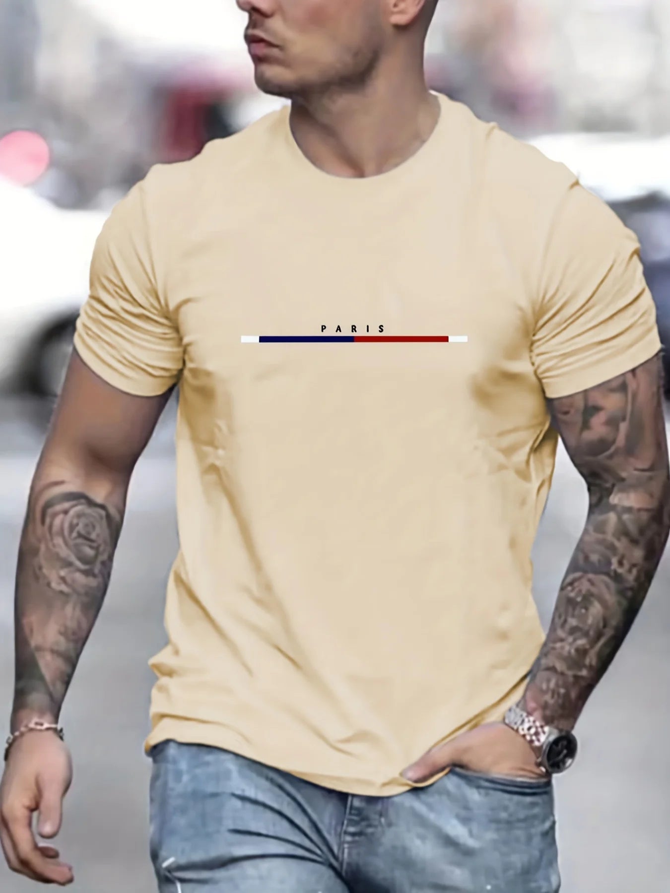 Camiseta 100% algodón, París, manga corta para hombre, camiseta holgada