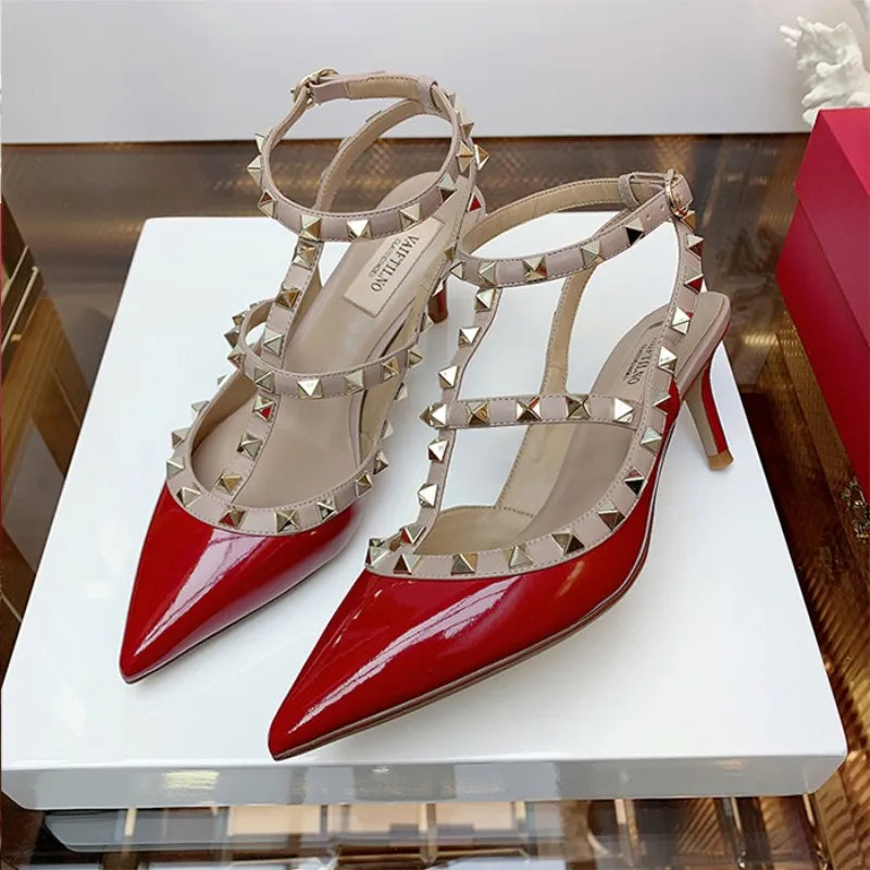 Sandalias clásicas de tacón alto de cuero genuino para mujer- Elegantes y sofisticadas, estas sandalias cuentan con un tacón alto clásico, ideales para fiestas y bodas de verano, fabricadas en cuero genuino, ofrecen comod