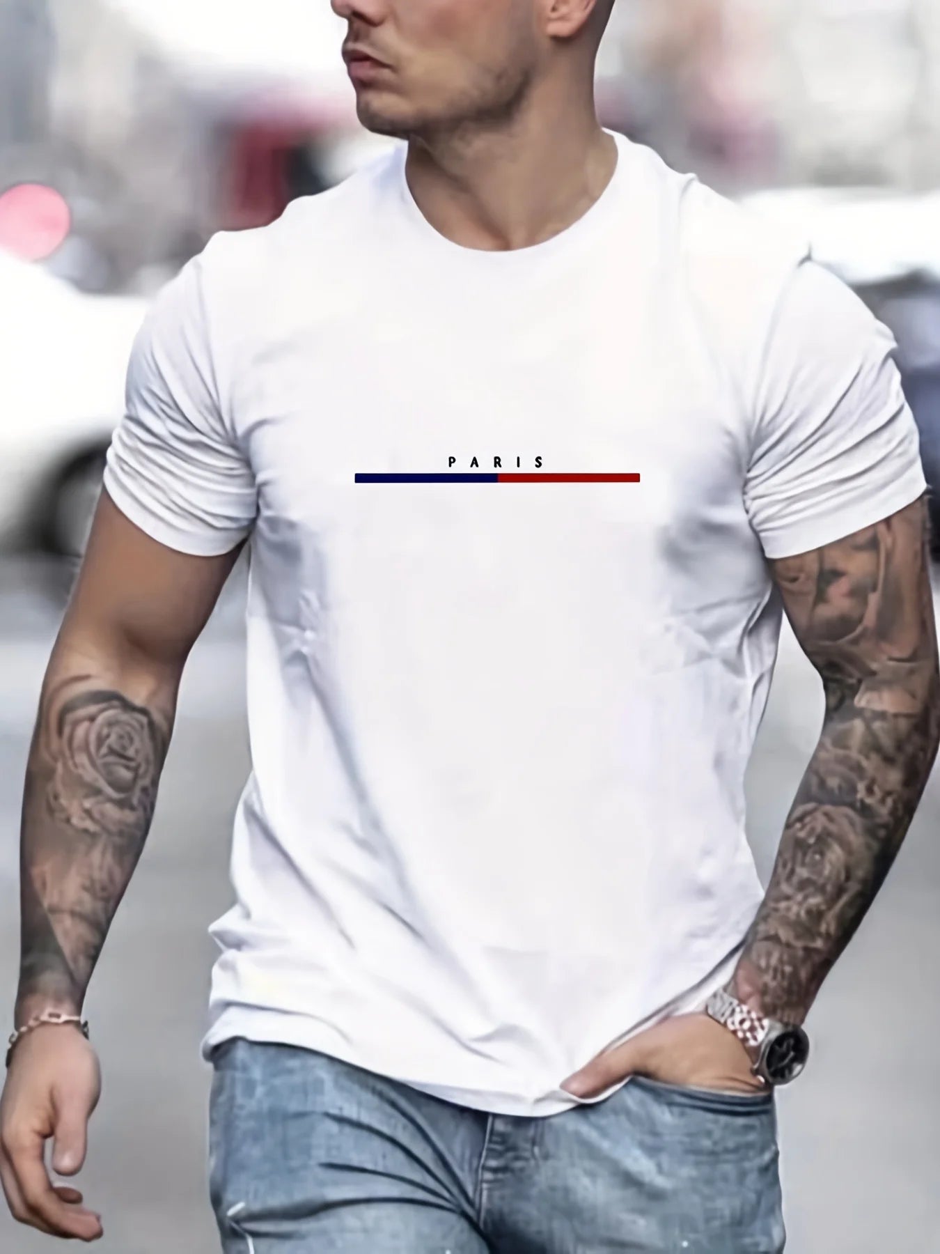 Camiseta 100% algodón, París, manga corta para hombre, camiseta holgada